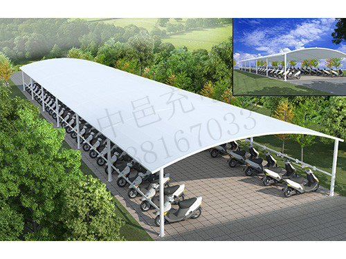 電動車膜結(jié)構(gòu)充電車棚鳥瞰圖